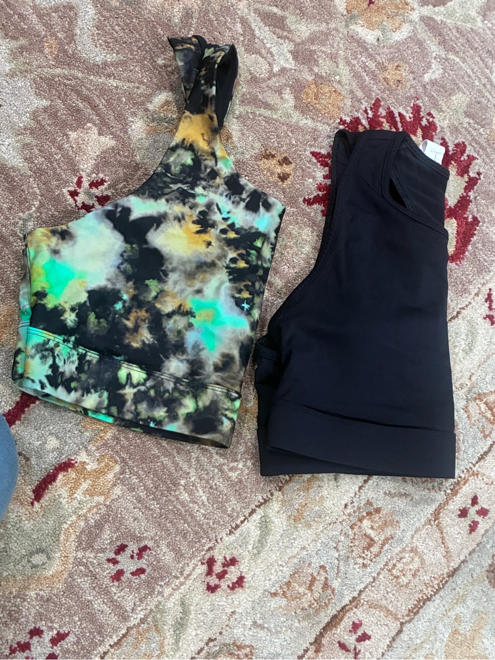 Fabletics Black Sports Bra with Green Multi Tie-Dye Racerback Top - Picture 3 of 7